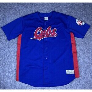 Vtg Dynasty Men's Chicago Cubs Baseball Jersey Button Front Blue Y2K Size Large